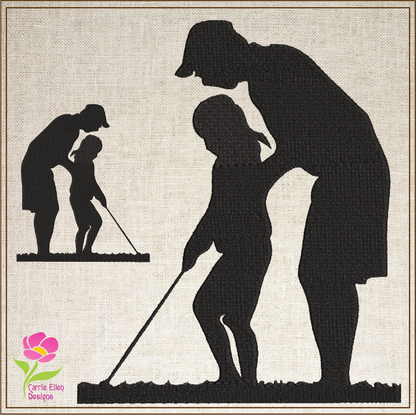 Father Daughter Golf Silhouette Machine Embroidery Design | Golf Lesson Embroidery Pattern | Father's Day Gift Idea | 8 Sizes (0780)