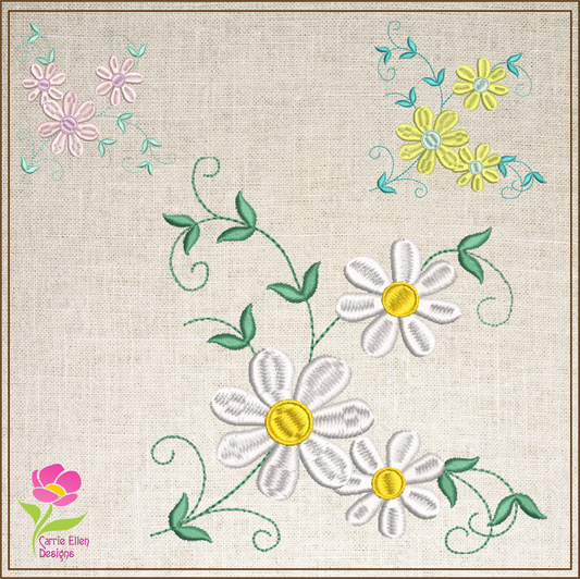 Daisies Machine Embroidery Design | Garden Flowers & Floral Bouquet Pattern | Botanical Embroidery | 6 Sizes (0594)