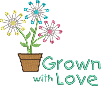 Diaper Pin Daisy Machine Embroidery Design – Grown with Love Baby Embroidery – Newborn & Nursery Design – 8 Sizes (0235)
