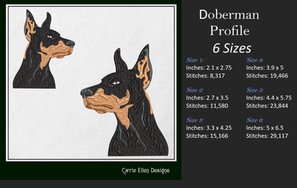 Doberman Pinscher Profile Machine Embroidery Design – Dog Lover Pattern – 6 Sizes (1404)