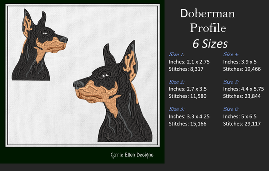 Doberman Pinscher Profile Machine Embroidery Design – Dog Lover Pattern – 6 Sizes (1404)