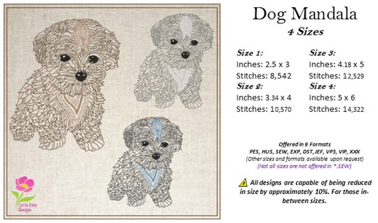 Abstract Line Art Dog Machine Embroidery Design | Mandala Style Puppy Pet Design, 4 Sizes (0425)