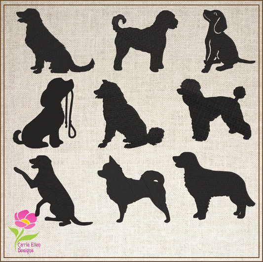 Dog Silhouette Bundle Machine Embroidery Design | Puppy & Dog Pattern Collection | Pet Embroidery Designs | 9 Designs, 4 Sizes Each (0583)