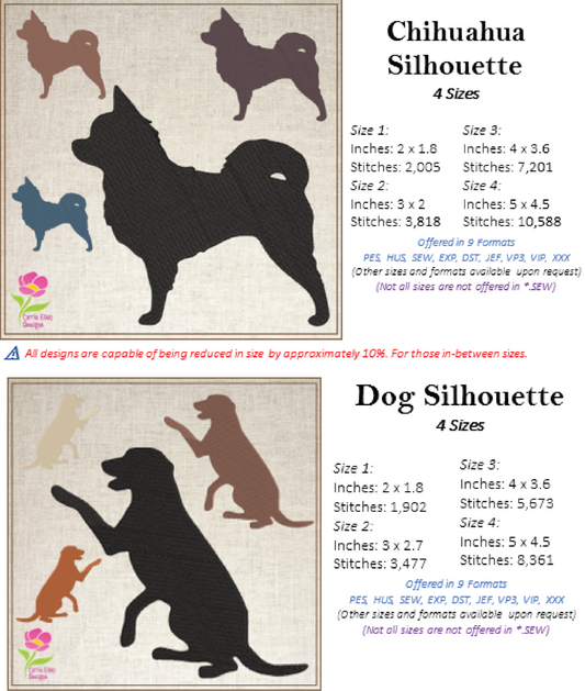 Dog Silhouette Bundle Machine Embroidery Design | Puppy & Dog Pattern Collection | Pet Embroidery Designs | 9 Designs, 4 Sizes Each (0583)