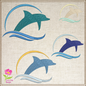 Dolphin Machine Embroidery Design, Bottlenose Dolphin Pattern, Jumping Dolphin with Sunset Design, 6 Sizes (0299)