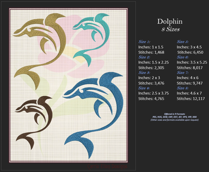 Dolphin Machine Embroidery Design Bundle | Jumping Bottlenose Dolphin Patterns | 4 Designs, 8 Sizes Each (0851)