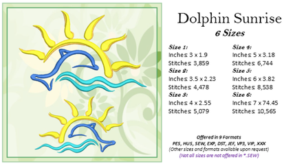Dolphin Sunrise Machine Embroidery Design | Bottlenose Dolphin Pattern | Jumping Dolphin Embroidery | 6 Sizes (0696)
