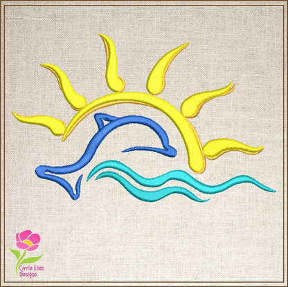 Dolphin Sunrise Machine Embroidery Design | Bottlenose Dolphin Pattern | Jumping Dolphin Embroidery | 6 Sizes (0696)
