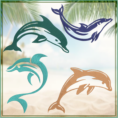 Dolphin Machine Embroidery Design Bundle | Jumping Bottlenose Dolphin Patterns | 4 Designs, 8 Sizes Each (0851)