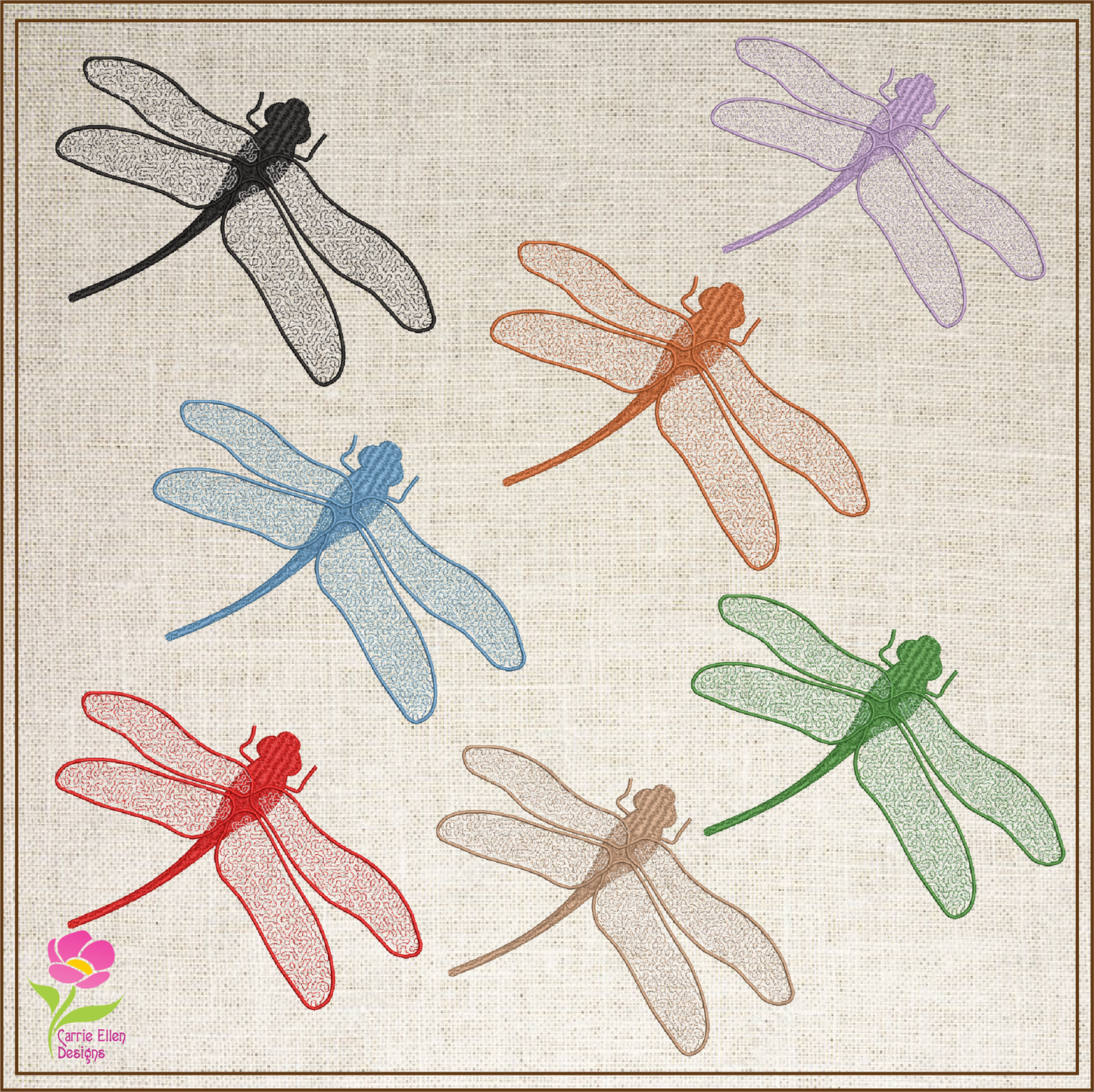 Dragonfly Machine Embroidery Design | Insect Embroidery Pattern | Garden Dragonflies & Bees Embroidery | 6 Sizes (0546)
