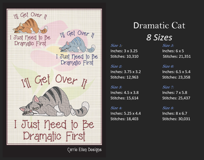 I Just Need to Be Dramatic Machine Embroidery Design – Funny Cat Cartoon Saying, Cat Lover Gift, 8 Sizes (1074)