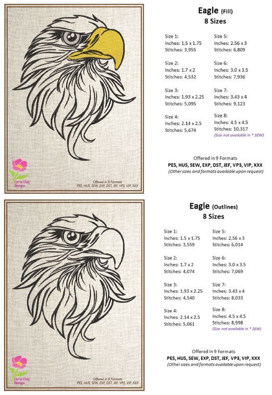 Eagle Machine Embroidery Design – American Bald Eagle / Hawk Pattern, Patriotic Bird Design, 8 Sizes (0310)