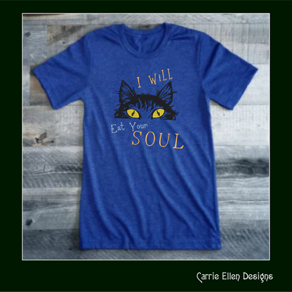 Eat Your Soul Cat Machine Embroidery Design – Evil Black Cat Design with Embroidered Sayings – Hungry Kitty Design – 8 Sizes (1010)