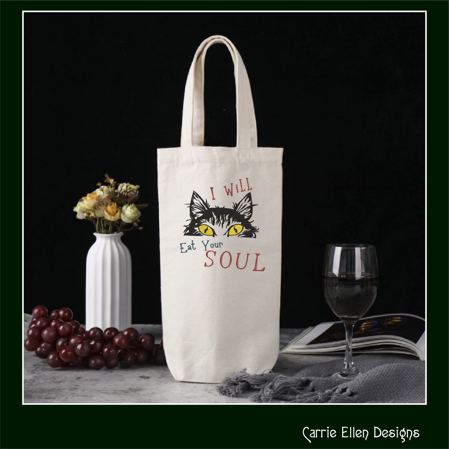 Eat Your Soul Cat Machine Embroidery Design – Evil Black Cat Design with Embroidered Sayings – Hungry Kitty Design – 8 Sizes (1010)