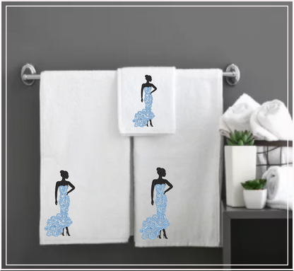 Elegant Ball Gown Machine Embroidery Design – Woman in Lace Dress, Elegant Lady Silhouette, 6 Sizes (1237)