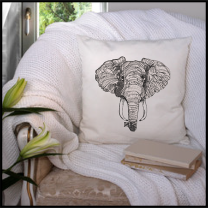 Elephant Head Machine Embroidery Sketch Design – Safari Animal Line Art Pattern, Large Land Animal, 6 Size (0521)