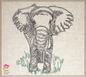 Elephant Machine Embroidery Sketch Design, Grazing Safari Elephant Artistic Line Art Pattern, Large Land Animal, 6 Size (0522)