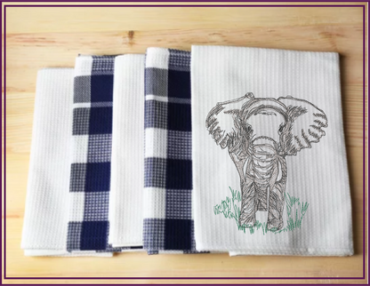 Elephant Machine Embroidery Sketch Design, Grazing Safari Elephant Artistic Line Art Pattern, Large Land Animal, 6 Size (0522)