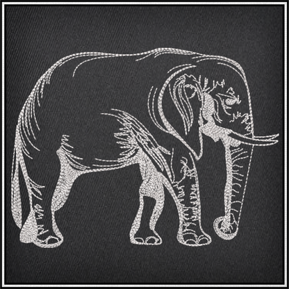 Elephant Sketch Machine Embroidery Design | Grazing Safari Elephant Embroidery Pattern | Large Land Animal Embroidery | 6 Sizes (0804)