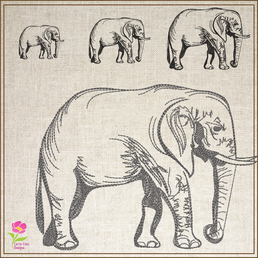 Elephant Sketch Machine Embroidery Design | Grazing Safari Elephant Embroidery Pattern | Large Land Animal Embroidery | 6 Sizes (0804)