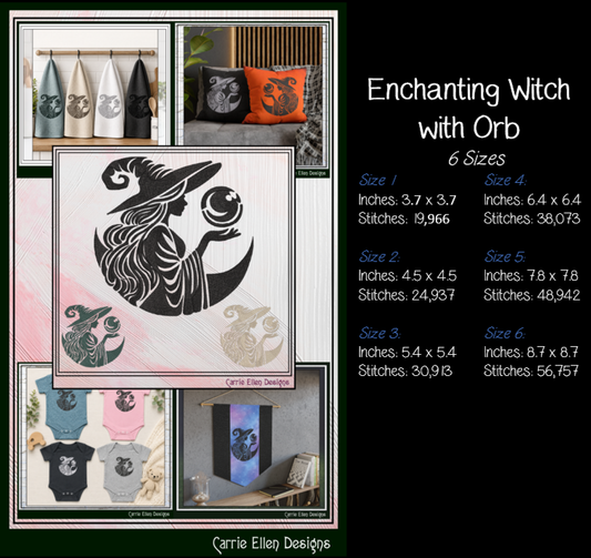 Enchanting Witch Machine Embroidery Design Halloween Digital Download File,  6 Sizes (4283)