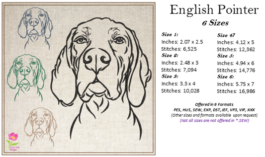 English Pointer Machine Embroidery Design – Pet Dog Pattern, Dog Lovers, 6 Sizes (0516)