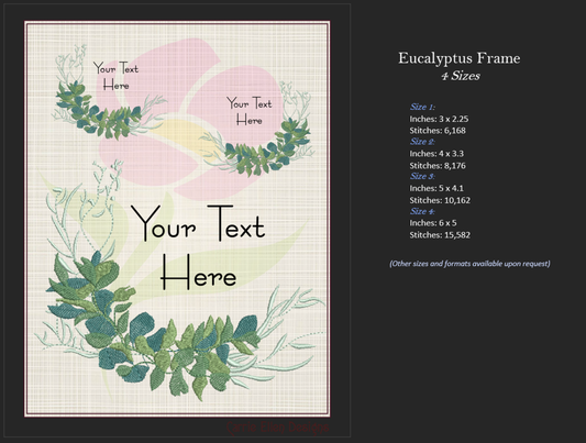 Eucalyptus Frame Machine Embroidery Design | Wreath Frame for Monograms and Text | Home & Garden Design Element | 4 Sizes (0853)