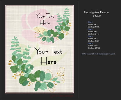 Eucalyptus Frame Machine Embroidery Design Bundle | Botanical Wreath Frames for Monograms and Text | Home & Garden Decor | 3 Designs, 4 Sizes Each (0856)