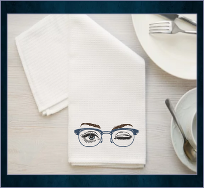 Eyeglasses Machine Embroidery Design – Winking Beautiful Eyes with Glasses Pattern, 6 Sizes (0547)
