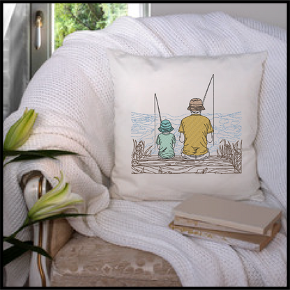 Father and Son Fishing Machine Embroidery Design, Father’s Day Design, Dad and Son Fishing on the Dock Sketch Design, 6 Sizes (0680)
