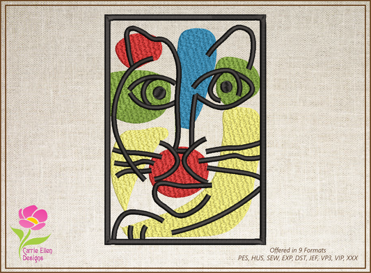 Artistic Cat Machine Embroidery Design – Piatti-Inspired Fine Art Embroidery – Multicolor Cat Pattern – 8 Sizes (0164)