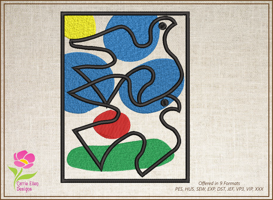 Artistic Doves Machine Embroidery Design – Piatti-Inspired Fine Art Birds – Multicolor Dove Pattern – 8 Sizes (0174)