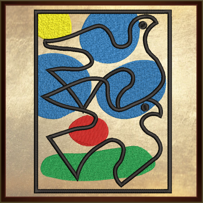 Artistic Doves Machine Embroidery Design – Piatti-Inspired Fine Art Birds – Multicolor Dove Pattern – 8 Sizes (0174)