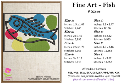 Fish Machine Embroidery Art – Mid-Century Inspired Marine Embroidery Design – Ocean Fish Pattern – 8 Sizes (0175)