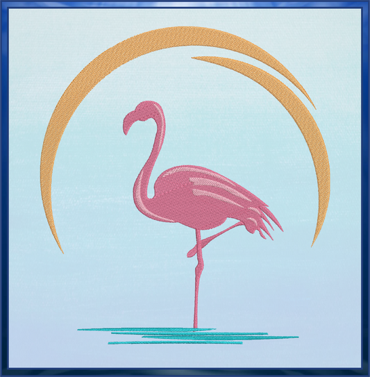 Flamingo Machine Embroidery Design – Pink Bird at Sunset Embroidery Pattern, 10 Sizes (0305)