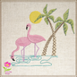 Wading Flamingos Machine Embroidery Design – Tropical Birds with Palm Tree, Summer Island Animal Embroidery, 4 Sizes (0461)