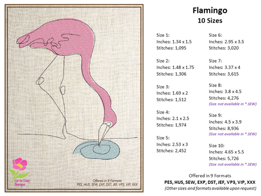 Flamingo Machine Embroidery Design – Pink Bird at Sunset Embroidery Pattern, 10 Sizes (0486)