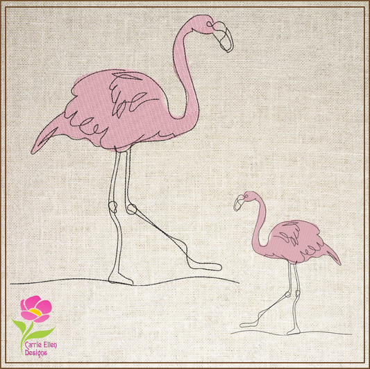 Flamingo Machine Embroidery Design – Pink Bird  – Line Art Bird Pattern, 10 Sizes (0606)