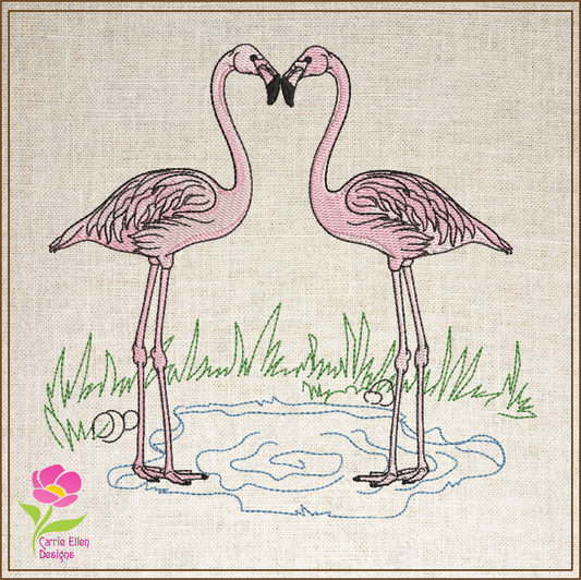 Flamingo Machine Embroidery Design – Pink Bird  – Line Art Bird Pattern, 10 Sizes (0607)