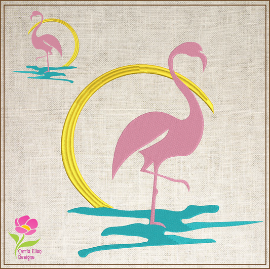 Flamingo Machine Embroidery Design – Pink Bird at Sunrise Embroidery Pattern, 10 Sizes (0608)