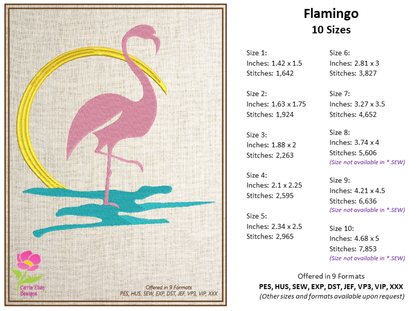 Flamingo Machine Embroidery Design – Pink Bird at Sunrise Embroidery Pattern, 10 Sizes (0608)