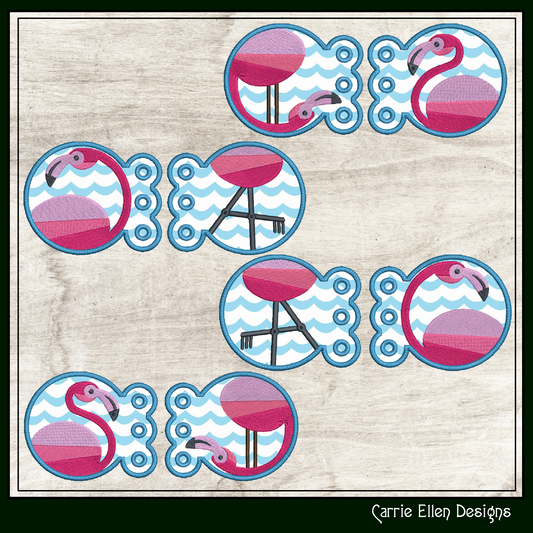 Flamingo ITH Shoe Wing Embroidery Design – Whimsical Pink Bird Charms for Shoes – 4x4 Hoop (2140)