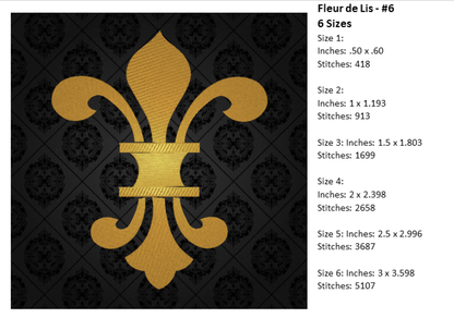 Fleur de Lis Machine Embroidery Design Bundle – Mardi Gras Design Elements – 8 Designs, 6 Sizes Each (0173)