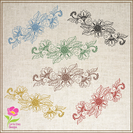 Floral Border Machine Embroidery Design | Folk Art Flower Embroidery Pattern | Decorative Floral Design Element | 6 Sizes (0574)