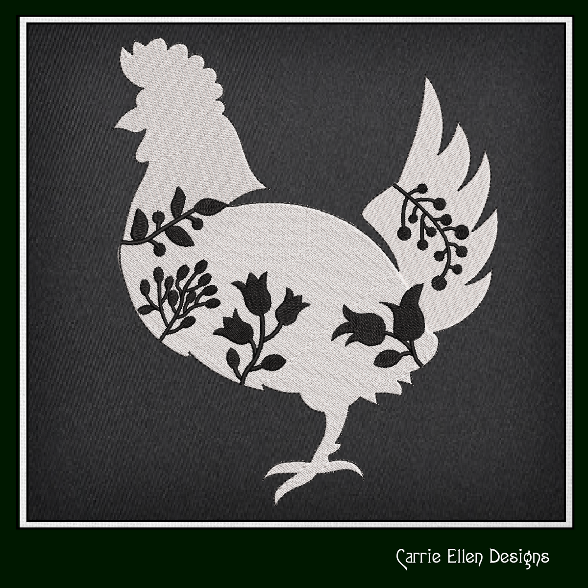 Floral Chicken Machine Embroidery Design – Wildflower Bird Silhouette – 6 Sizes (1622)