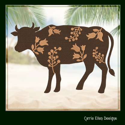 Floral Cow Machine Embroidery Design – Wildflower Farm Animal Silhouette – 6 Sizes (1625)