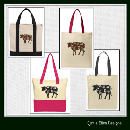 Floral Cow Machine Embroidery Design – Wildflower Farm Animal Silhouette – 6 Sizes (1625)