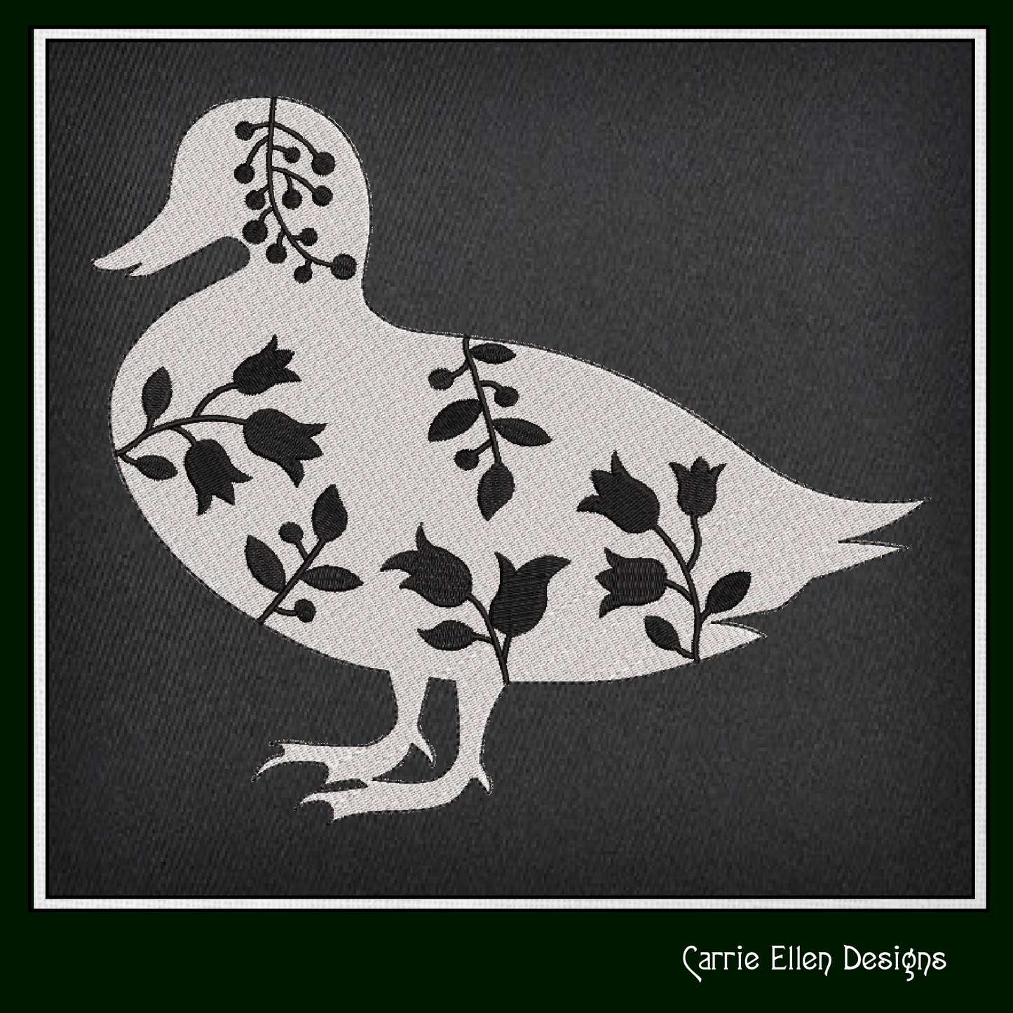 Floral Duck Machine Embroidery Design – Wildflower Farm Bird Silhouette – 6 Sizes (1631)