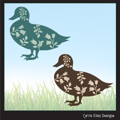 Floral Duck Machine Embroidery Design – Wildflower Farm Bird Silhouette – 6 Sizes (1631)