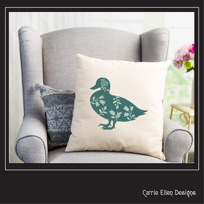 Floral Duck Machine Embroidery Design – Wildflower Farm Bird Silhouette – 6 Sizes (1631)